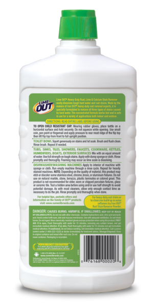 Lime OUT Heavy-Duty Rust Limescale & Calcium Stain Remover Package Back; SKU AO24B