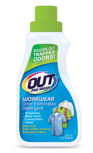 OUT ProWash Workwear Odor Eliminator Detergent Clothes Deodorizer Package Front; SKU OE01B