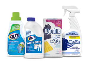 Woolite and OUT Laundry Solutions product packages