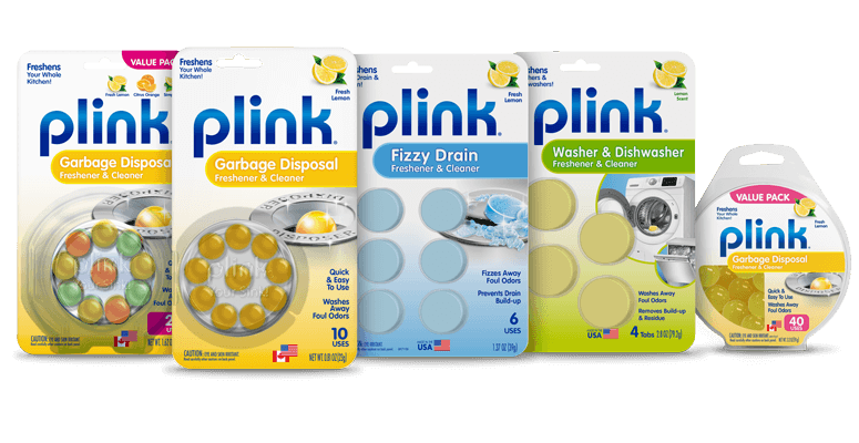 Plink garbage disposal freshener & cleaner product packaging lineup