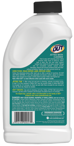 Whirl OUT Jetted Bath Cleaner for Spas & Whirlpools Package Back; SKU WO31B