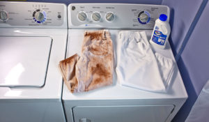 Before and After of Baseball Pants with White Brite Laundry Whitener