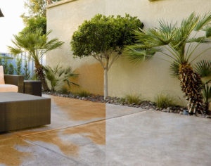 Outdoor Patio rust stain Before and After using iron out rust stain remover
