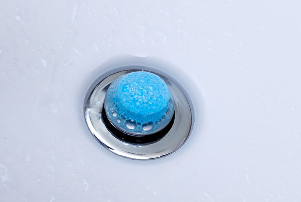 Blue Plink Fizzy Drain Tablet fizzing on sink drain