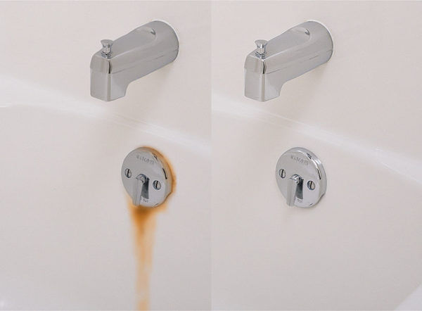 bathtub rust stain before and After using iron out rust stain remover