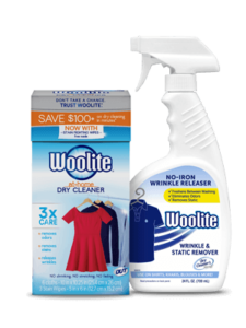 Woolite anti static spray and home dry cleaning product packaging lineup